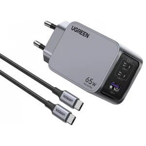 Зарядно устройство UGREEN X755 Nexode Pro 220V 2xUSB-C,1xUSB A, GaN, 65W, с кабел USB-C