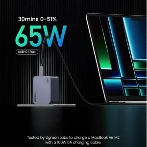Зарядно устройство UGREEN X755 Nexode Pro 220V 2xUSB-C,1xUSB A, GaN, 65W, с кабел USB-C 2