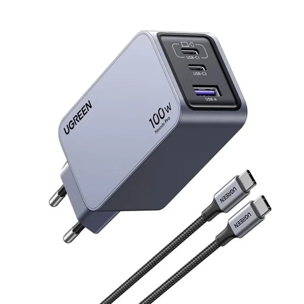 UGREEN X757 Nexode Pro Charger, 220V, 2xUSB-C,1xUSB A, GaN, 100W, with USB-C Cable 1
