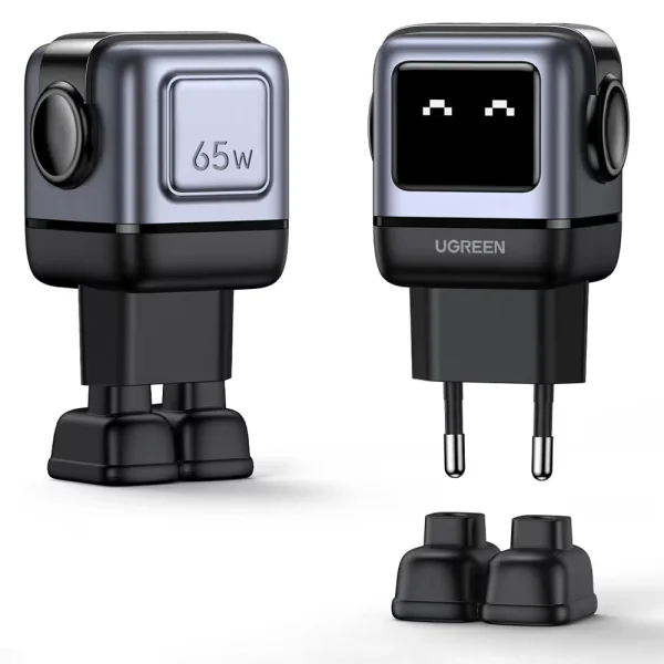 Зарядно устройство UGREEN CD361 Robot, 2xUSB-C,1xUSB A, 65W, Сив 2