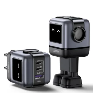 Зарядно устройство UGREEN CD361 Robot, 2xUSB-C,1xUSB A, 65W, Сив