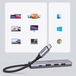Multi-functional adapter UGREEN CM511, 6 in 1 HDMI / USB A / SD / PD 3
