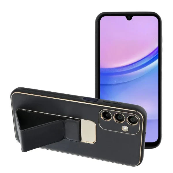 Shockproof case LEATHER stand for Samsung Galaxy A15, Black 2