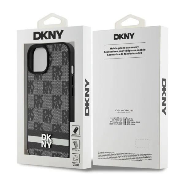 DKNY Case for iPhone 15, PU Leather Checkered Pattern and Stripe Case, DKHCP15SPCPTSSK 6