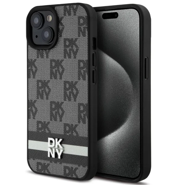 DKNY Case for iPhone 15, PU Leather Checkered Pattern and Stripe Case, DKHCP15SPCPTSSK 1
