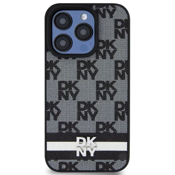 DKNY Case for iPhone 15 Pro, PU Leather Checkered Pattern and Stripe Case, DKHCP15LPCPTSSK 2