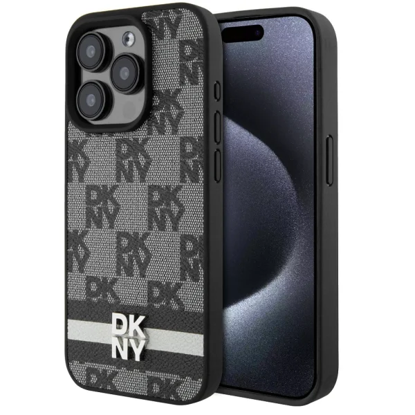 DKNY Case for iPhone 15 Pro Max, PU Leather Checkered Pattern and Stripe Case, DKHCP15XPCPTSSK 1