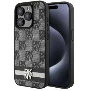 Гръб DKNY за iPhone 15 Pro Max, PU Leather Checkered Pattern and Stripe Case, DKHCP15XPCPTSSK