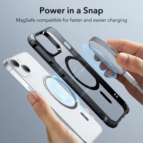 Удароустойчив калъф ESR Air Armor Halolock MagSafe за iPhone 15 Plus / 14 Plus, черен - прозрачен 2