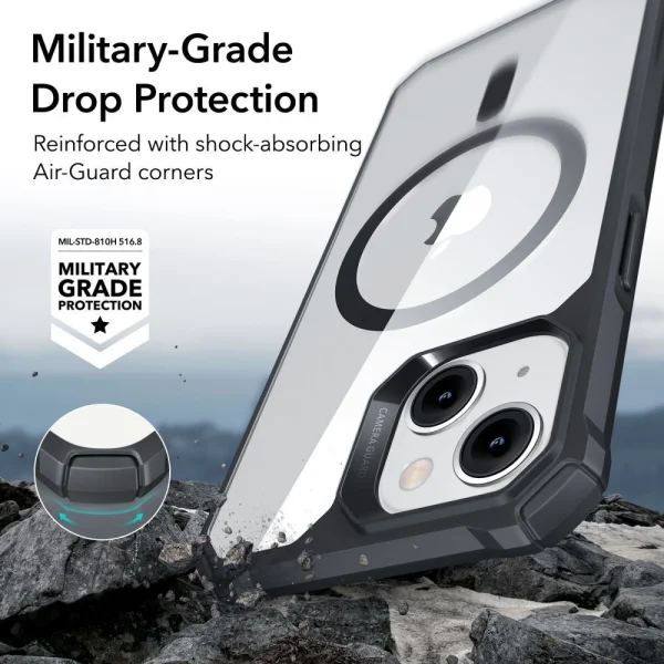 Удароустойчив калъф ESR Air Armor Halolock MagSafe за iPhone 15 Plus / 14 Plus, черен - прозрачен 3