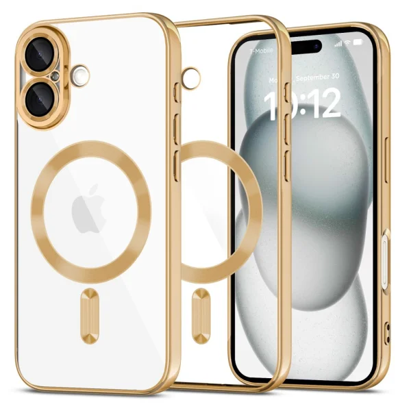 TECH-PROTECT Magflex MagSafe Silicone Case for iPhone 16, transparent - gold 1