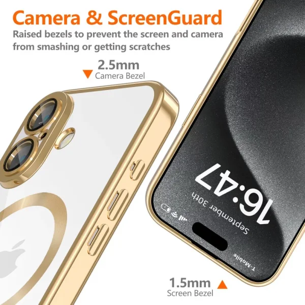 TECH-PROTECT Magflex MagSafe Silicone Case for iPhone 16, transparent - gold 2
