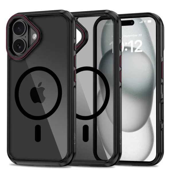 Shockproof case Tech-Protect MagHybrid MagSafe for iPhone 16, Black-Red 1