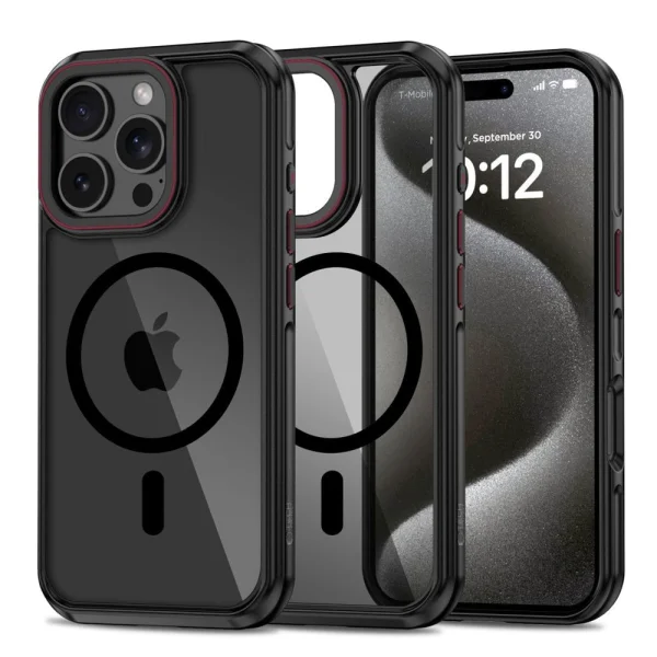 Tech-Protect MagHybrid MagSafe Shockproof Case for iPhone 16 Pro, Black-Red 1
