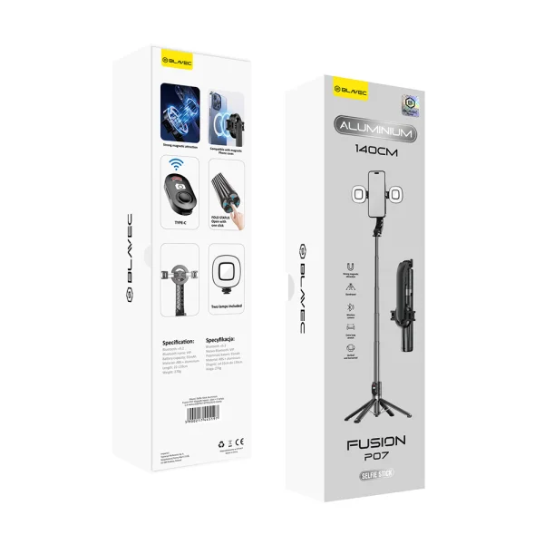 Селфи стик и трипод Blavec Fusion P07, Magsafe, 2 лампи, 1.4 m, SSFP07-MTR2LB14, Черен 6