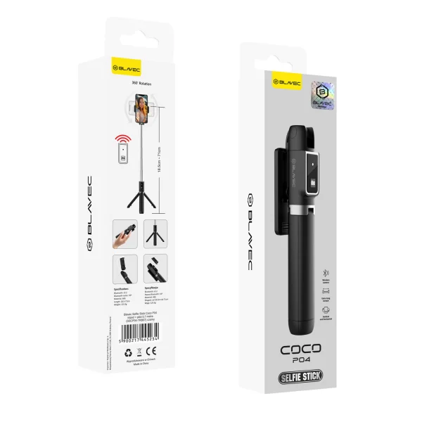 Селфи стик с трипод Blavec Coco P04, remote control 0.7 m, SSCP04-TRB07, Черен 6