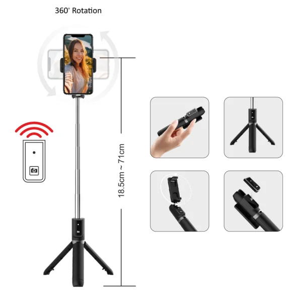 Селфи стик с трипод Blavec Coco P04, remote control 0.7 m, SSCP04-TRB07, Черен 3
