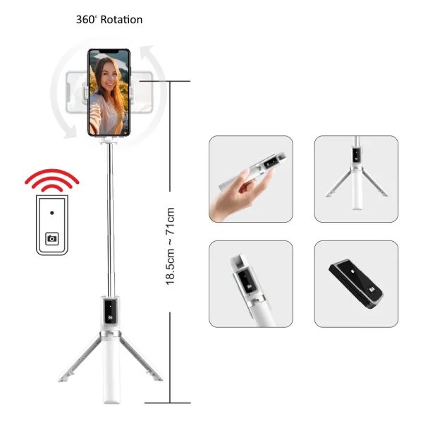 Селфи стик с трипод Blavec Coco P04, remote control 0.7 m, SSCP04-TRW07, Бял 3