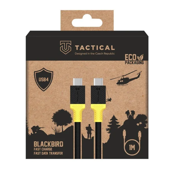 Tactical BlackBird USB4 Cable, USB-C to USB-C, 1m, 240W, Black-Yellow 2