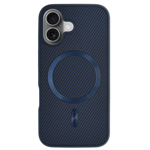 Удароустойчив калъф MagSF Carbon за iPhone 16, Тъмно син 3