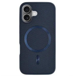 Удароустойчив калъф MagSF Carbon за iPhone 16, Тъмно син 3