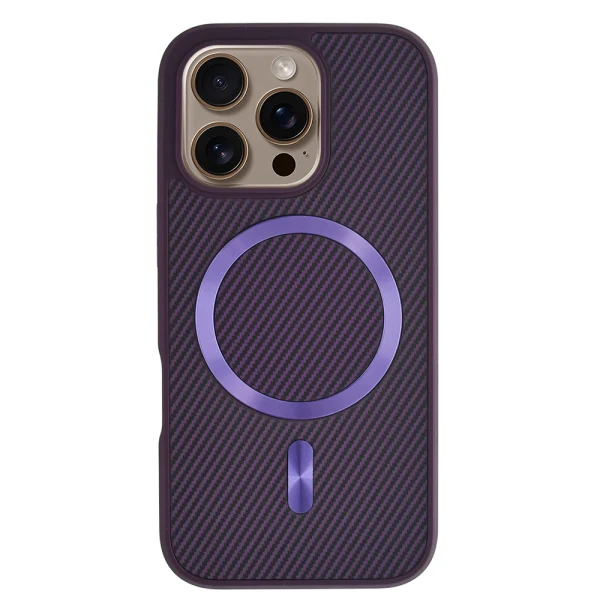 Удароустойчив калъф MagSF Carbon за iPhone 16 Pro, Лилав 3