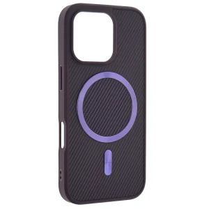 Удароустойчив калъф MagSF Carbon за iPhone 16 Pro Max, Лилав