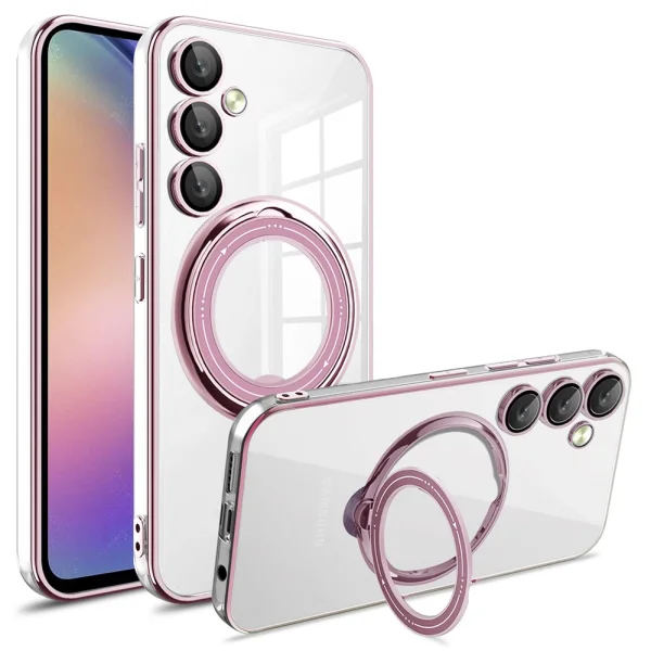 Magnetic Kickstand Silicone Case for Samsung Galaxy S25, Pink 1