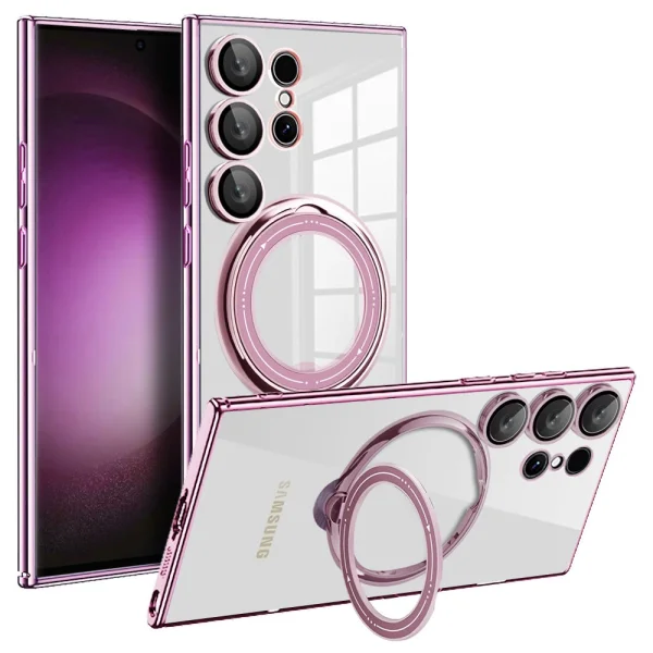 Silicone Case Magnetic Kickstand for Samsung Galaxy S25 Ultra, Pink 1
