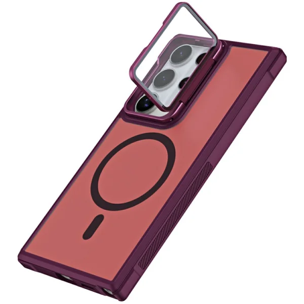 Shockproof case MagSF Lens Cover Kickstand for Galaxy S25 Ultra, Red 1