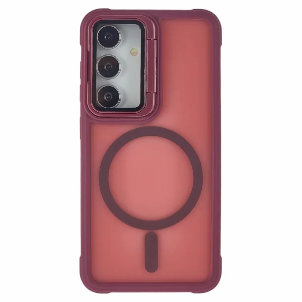 Shockproof case MagSF Lens Cover Kickstand for Samsung Galaxy S25, Red 3