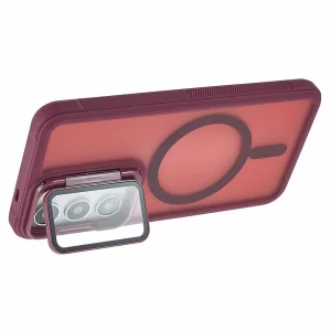 Shockproof case MagSF Lens Cover Kickstand for Samsung Galaxy S25, Red 4