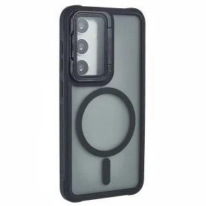 Удароустойчив калъф MagSF Lens Cover Kickstand за Samsung Galaxy S25, Черен