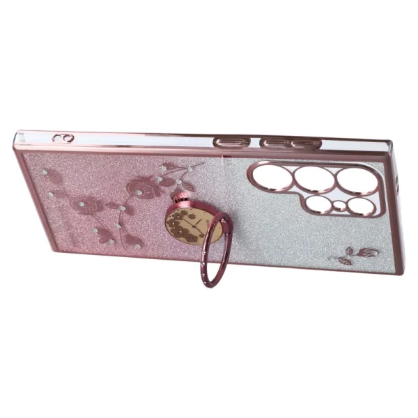 Силиконов калъф KADEM Flowers за Samsung Galaxy S25 Ultra, Розов-златист 4