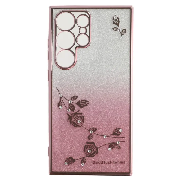 Силиконов калъф KADEM Flowers за Samsung Galaxy S25 Ultra, Розов-златист 3