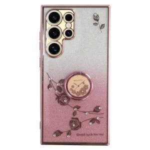 Силиконов калъф KADEM Flowers за Samsung Galaxy S25 Ultra, Розов-златист