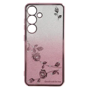 Силиконов калъф KADEM Flowers за Samsung Galaxy S25 Plus, Розово-златист 3