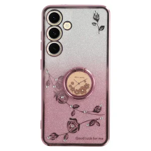 Силиконов калъф KADEM Flowers за Samsung Galaxy S25 Plus, Розово-златист