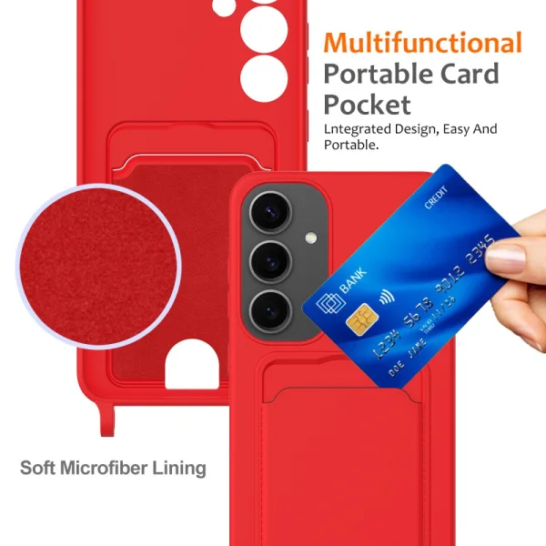 Силиконов калъф Card Holder за Samsung Galaxy S25, Червен 5