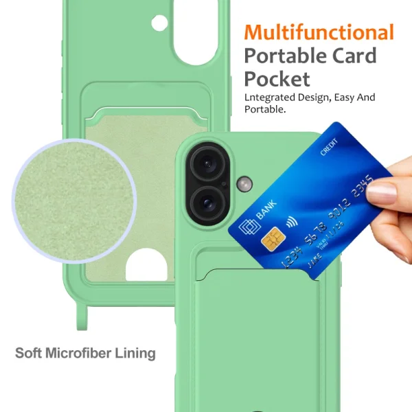 Силиконов калъф Card Holder за iPhone 16, Зелен 4