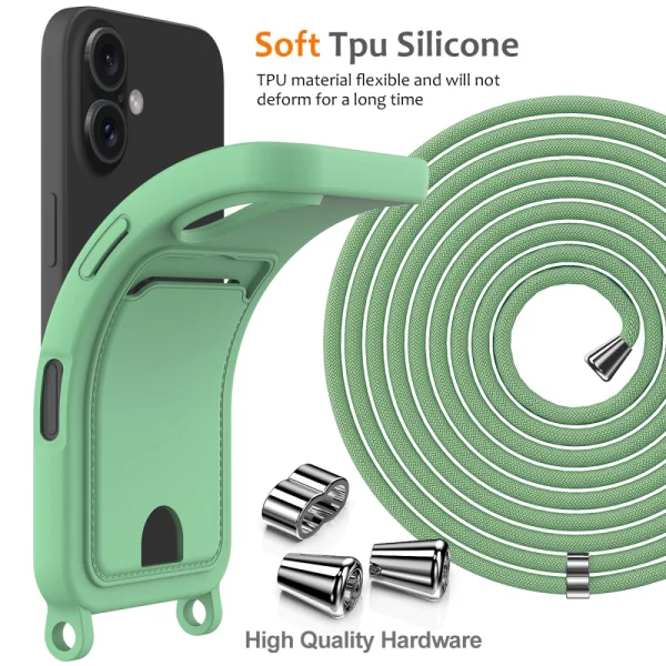 Силиконов калъф Card Holder за iPhone 16, Зелен 6