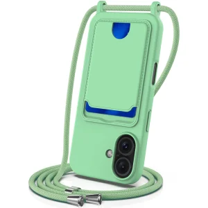 Силиконов калъф Card Holder за iPhone 16, Зелен