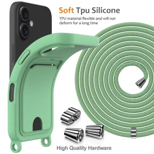 Силиконов калъф Card Holder за iPhone 16, Зелен 6