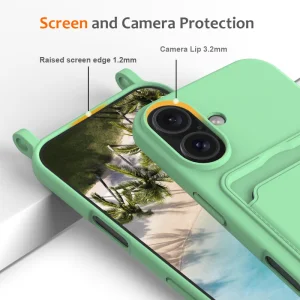 Силиконов калъф Card Holder за iPhone 16, Зелен 5