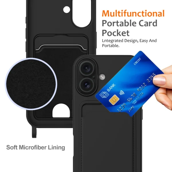 Силиконов калъф Card Holder за iPhone 16, Черен 5
