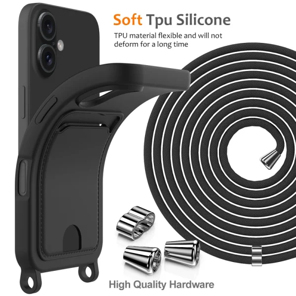 Силиконов калъф Card Holder за iPhone 16, Черен 6