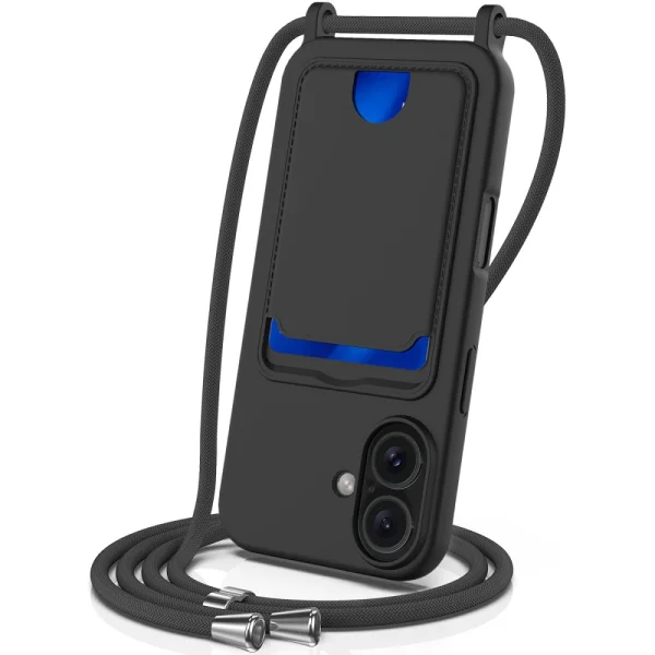 Силиконов калъф Card Holder за iPhone 16, Черен 1