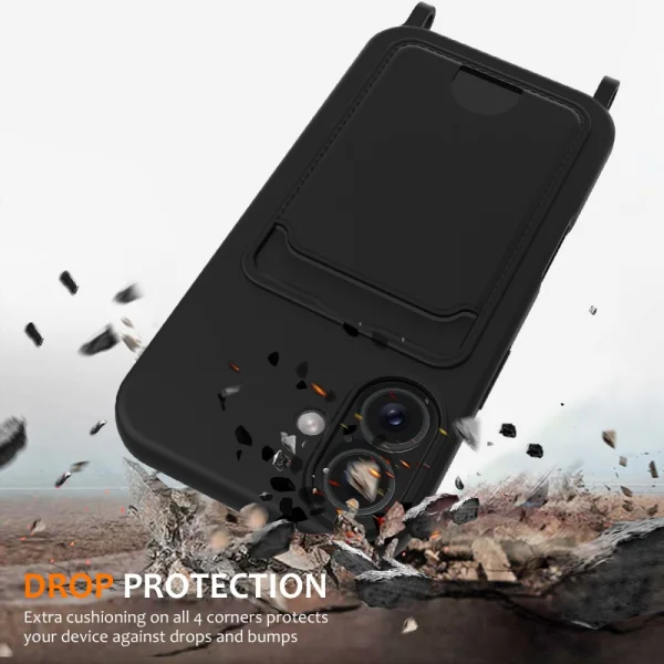 Силиконов калъф Card Holder за iPhone 16, Черен 3