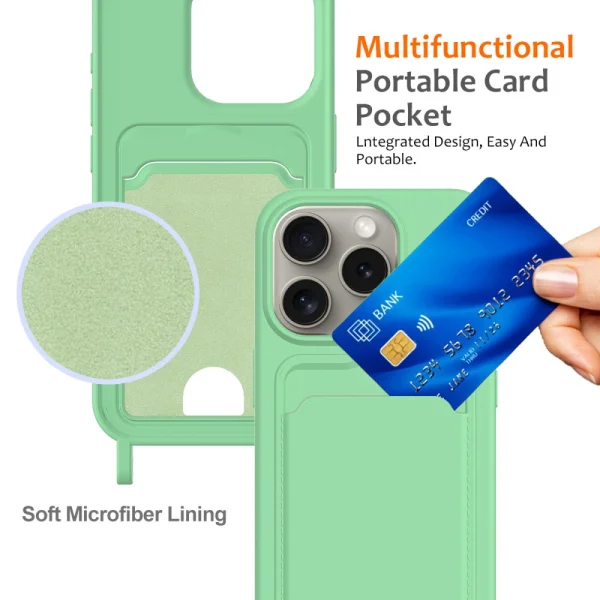 Силиконов калъф Card Holder за iPhone 16 Pro, Зелен 5