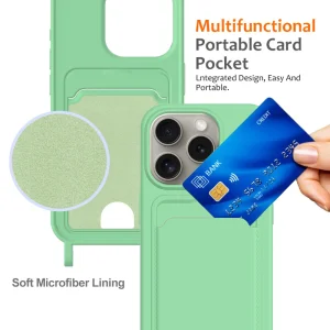 Силиконов калъф Card Holder за iPhone 16 Pro, Зелен 5